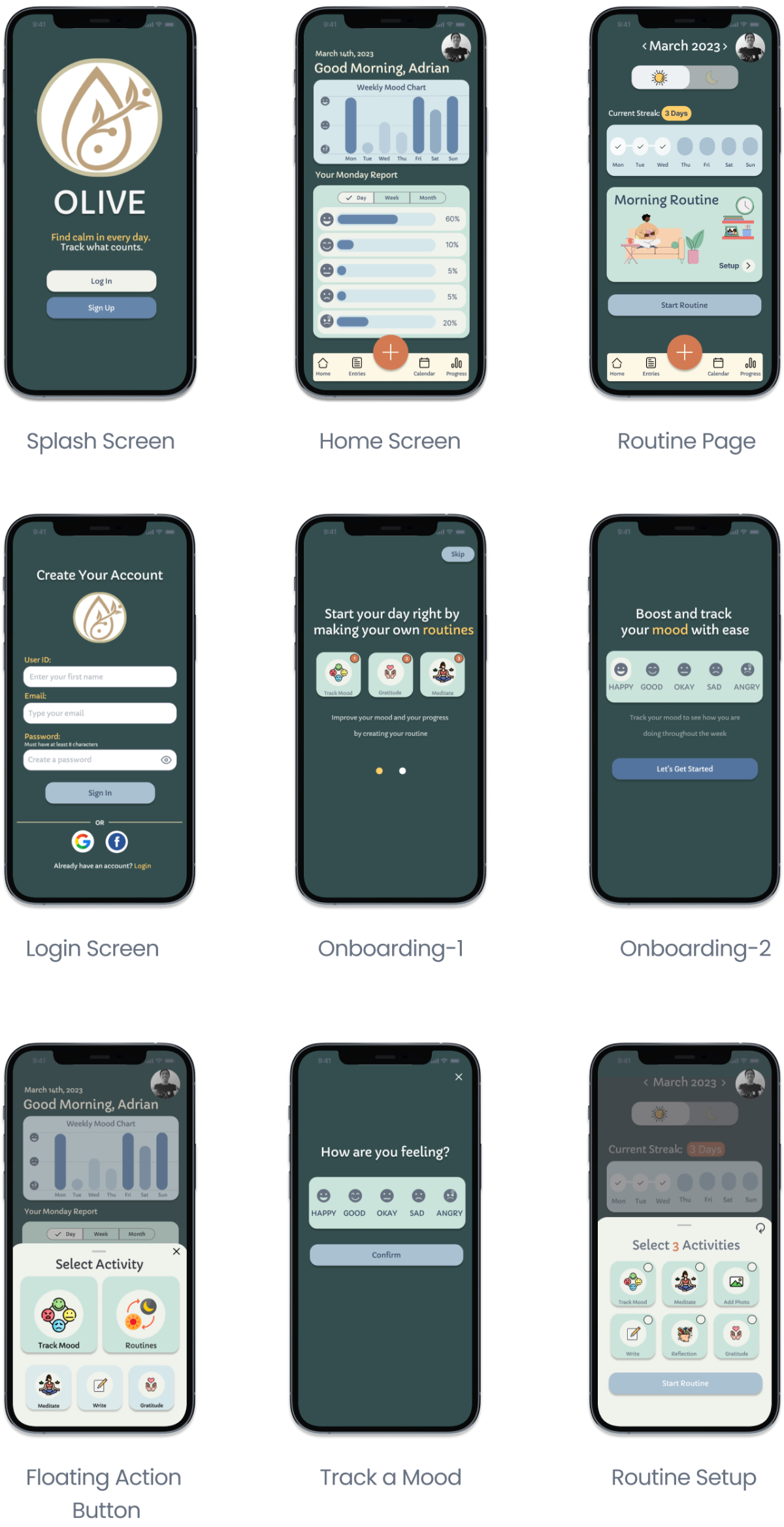 Olive App Screens
